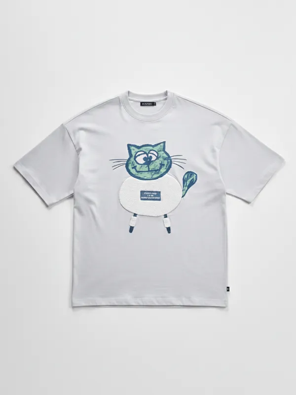 Highlander Men Grey Printed Round Neck Oversized Fit T-Shirt