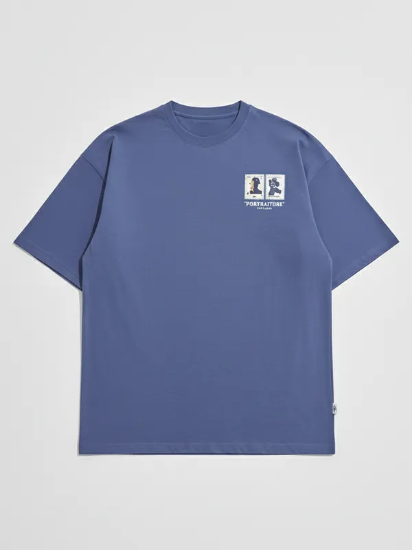 Highlander Men Blue Printed Round Neck Oversized Fit T-Shirt