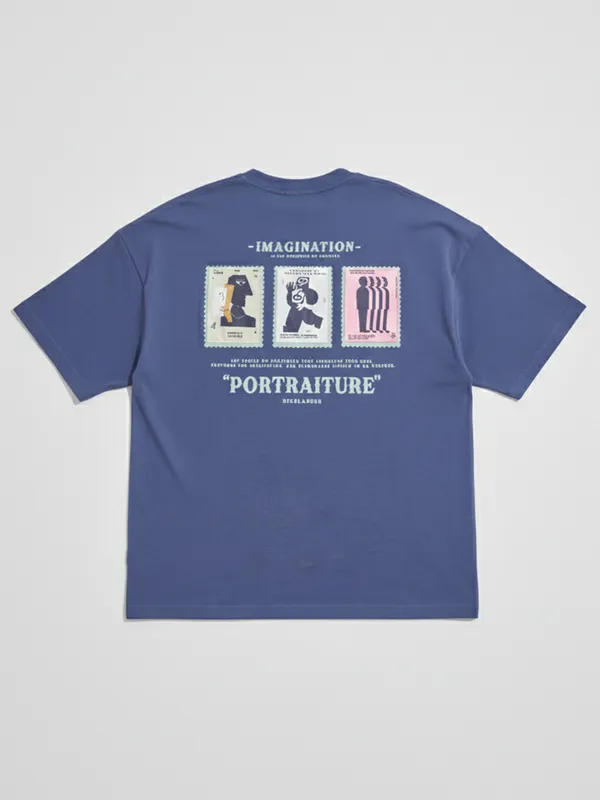 Highlander Men Blue Printed Round Neck Oversized Fit T-Shirt