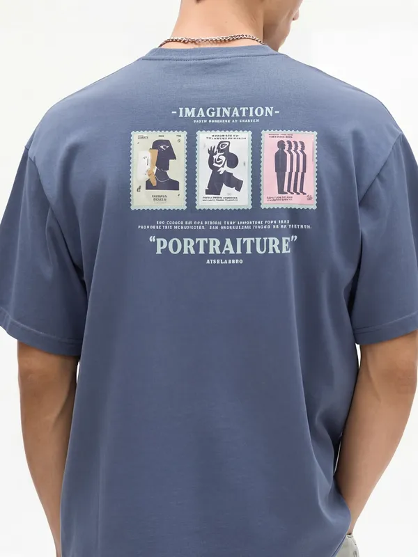 Highlander Men Blue Printed Round Neck Oversized Fit T-Shirt