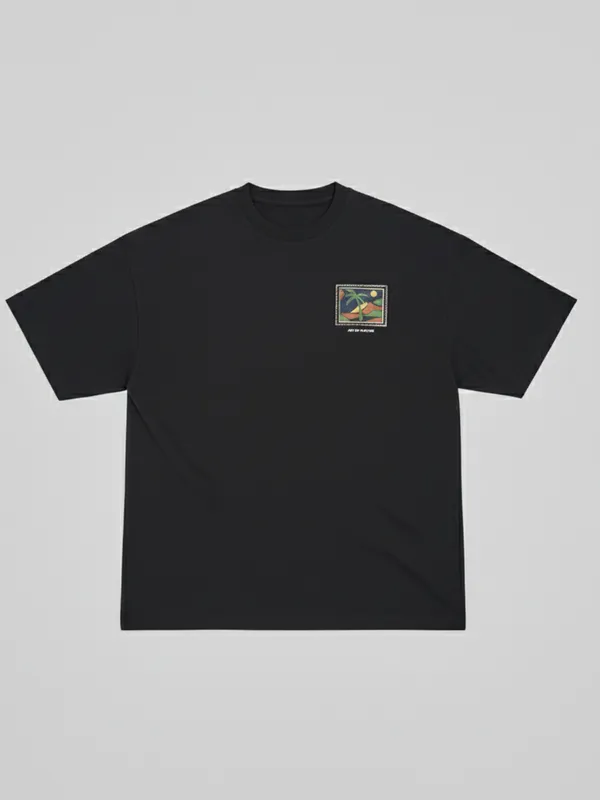 Highlander Men Black Printed Round Neck Oversized Fit T-Shirt