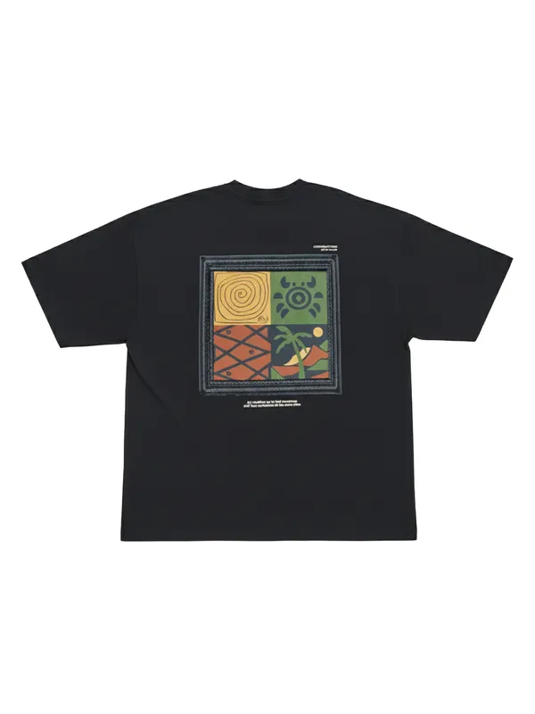 Highlander Men Black Printed Round Neck Oversized Fit T-Shirt