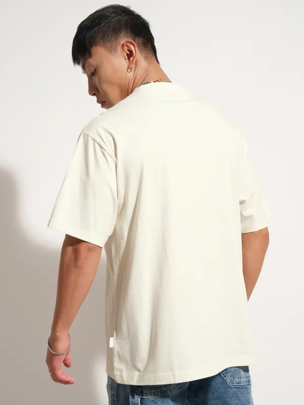 Highlander Men Off White Self Design Round Neck T-Shirt