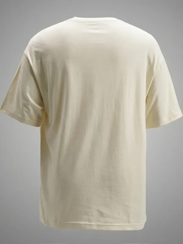 Highlander Men Cream Embroidered Round Neck Oversized Fit T-Shirt