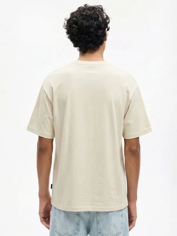 Highlander Men Cream Embroidered Round Neck Oversized Fit T-Shirt