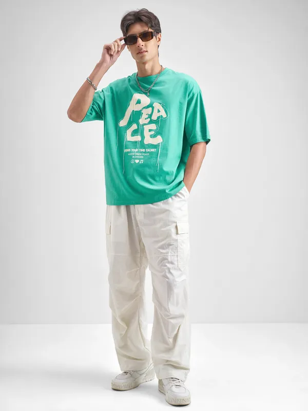 Highlander Men Turquoise Embroidered Round Neck T-Shirt