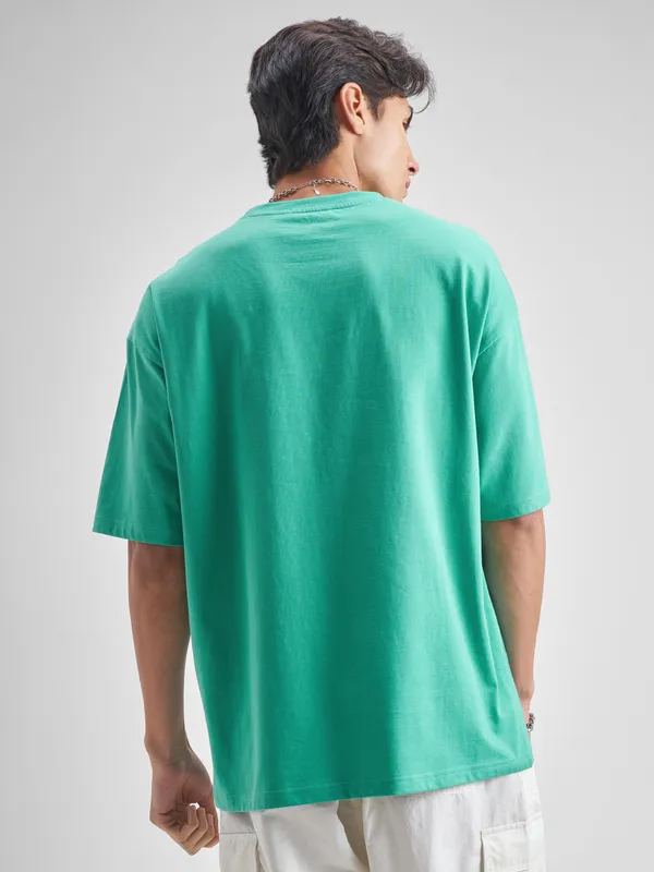 Highlander Men Turquoise Embroidered Round Neck T-Shirt