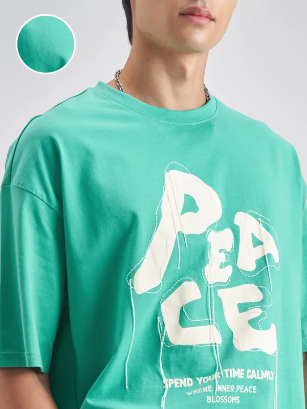 Highlander Men Turquoise Embroidered Round Neck T-Shirt