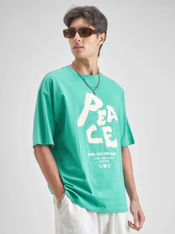 Highlander Men Turquoise Embroidered Round Neck T-Shirt