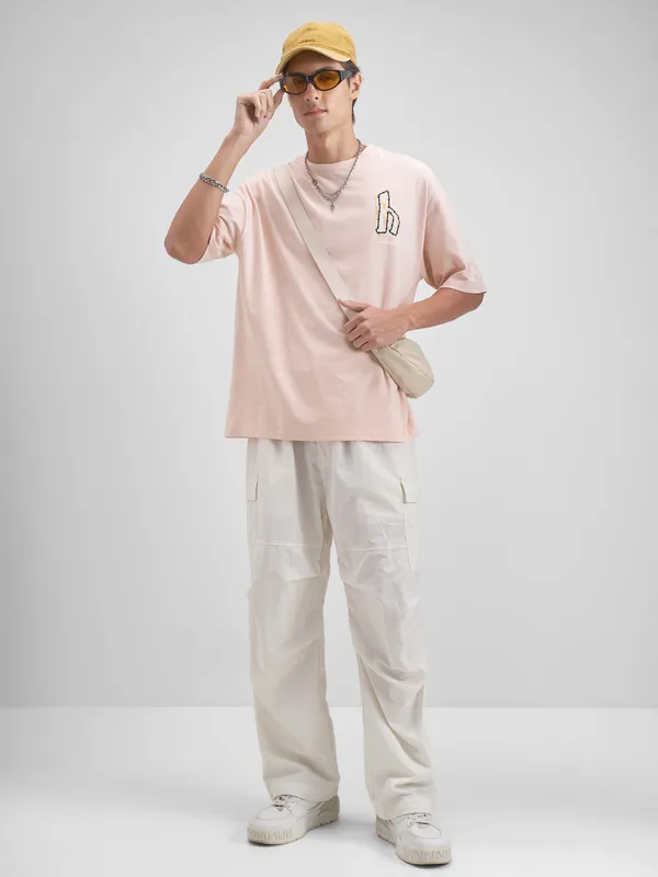 Highlander Men Pink Embroidered Round Neck T-Shirt