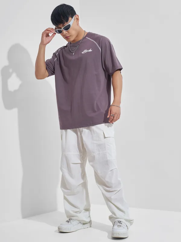 Highlander Men Lavender Printed Round Neck Oversized Fit T-Shirt