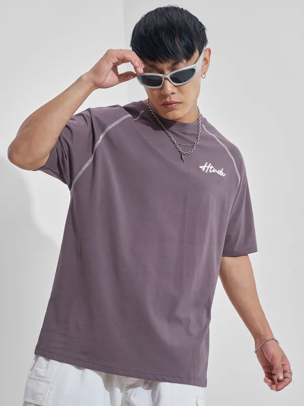 Highlander Men Lavender Printed Round Neck Oversized Fit T-Shirt