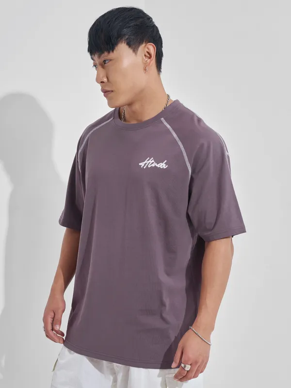 Highlander Men Lavender Printed Round Neck Oversized Fit T-Shirt