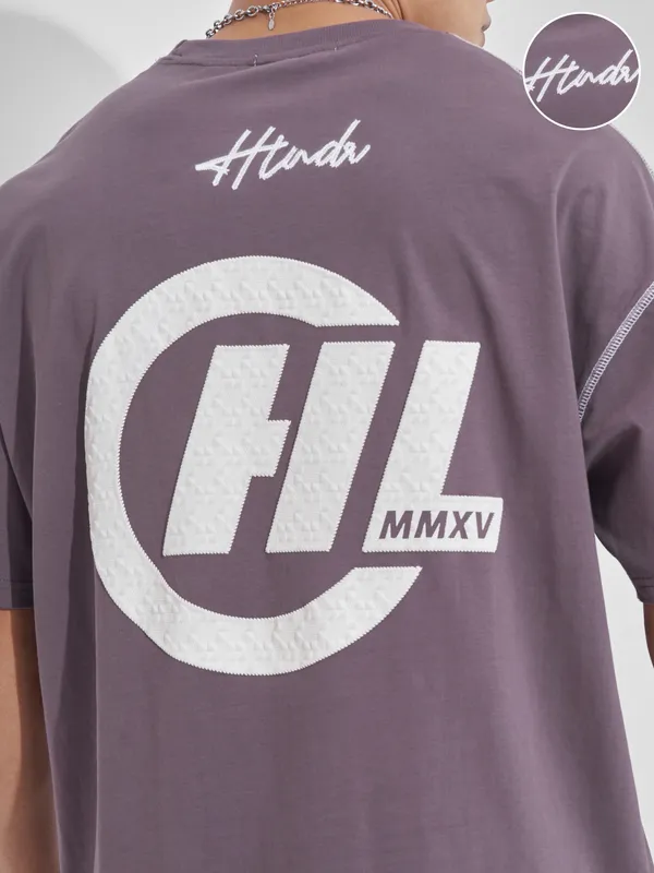 Highlander Men Lavender Printed Round Neck Oversized Fit T-Shirt