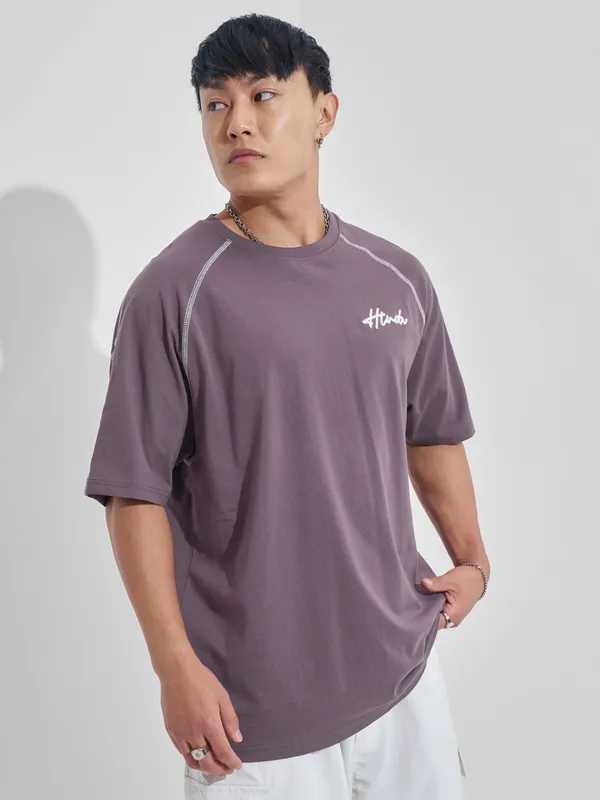 Highlander Men Lavender Printed Round Neck Oversized Fit T-Shirt