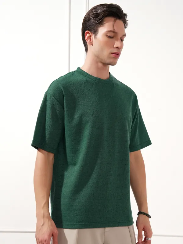 Highlander Men Teal Solid Round Neck T-Shirt