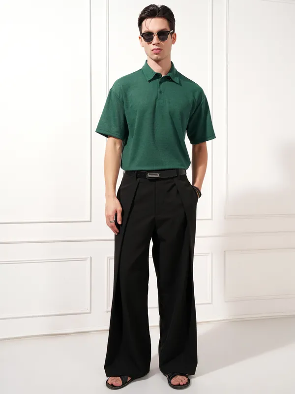 Highlander Men Teal Solid Polo Collar T-Shirt