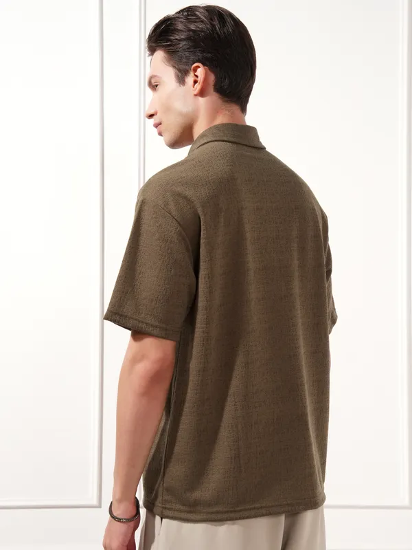 Highlander Men Brown Solid Polo Collar T-Shirt