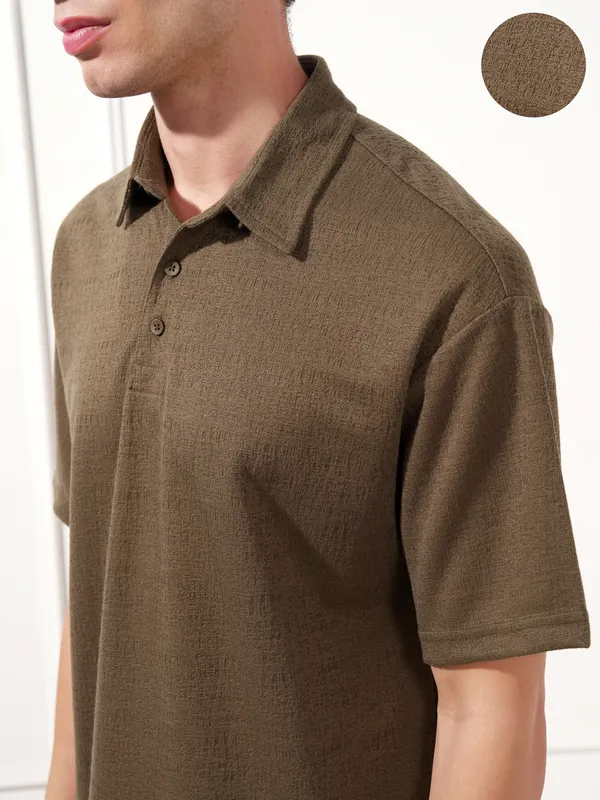 Highlander Men Brown Solid Polo Collar T-Shirt