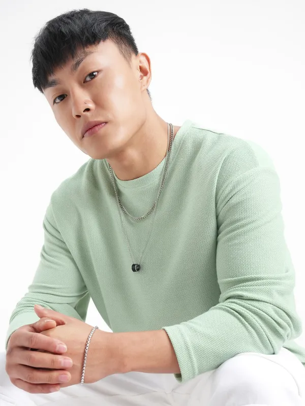 Highlander Men Green Solid Round Neck Oversized Fit T-Shirt