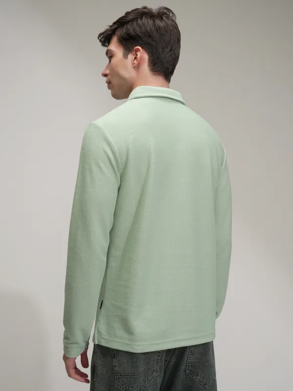Highlander Men Green Self Design Polo Collar T-Shirt