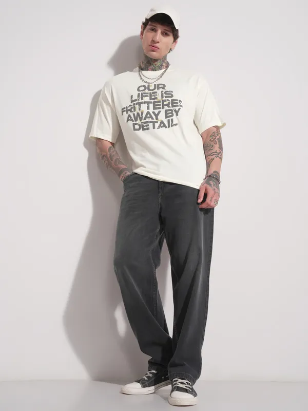 Highlander Men Off White Printed Round Neck T-Shirt