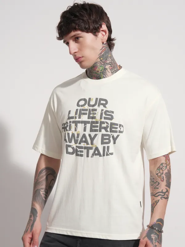 Highlander Men Off White Printed Round Neck T-Shirt