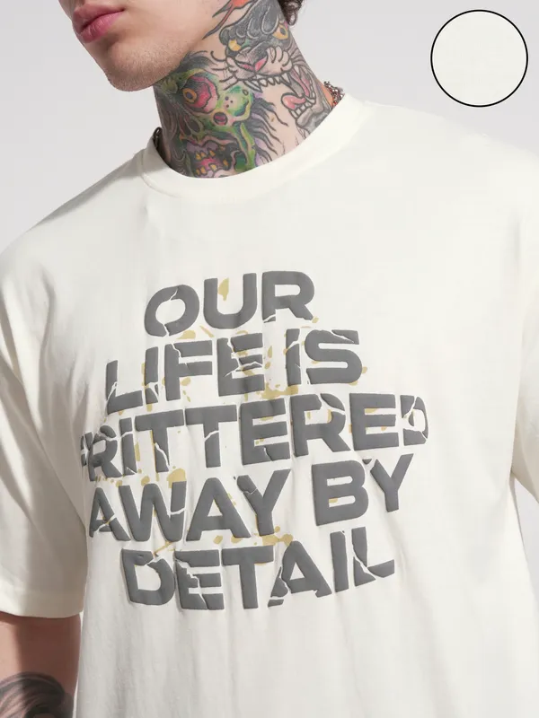 Highlander Men Off White Printed Round Neck T-Shirt