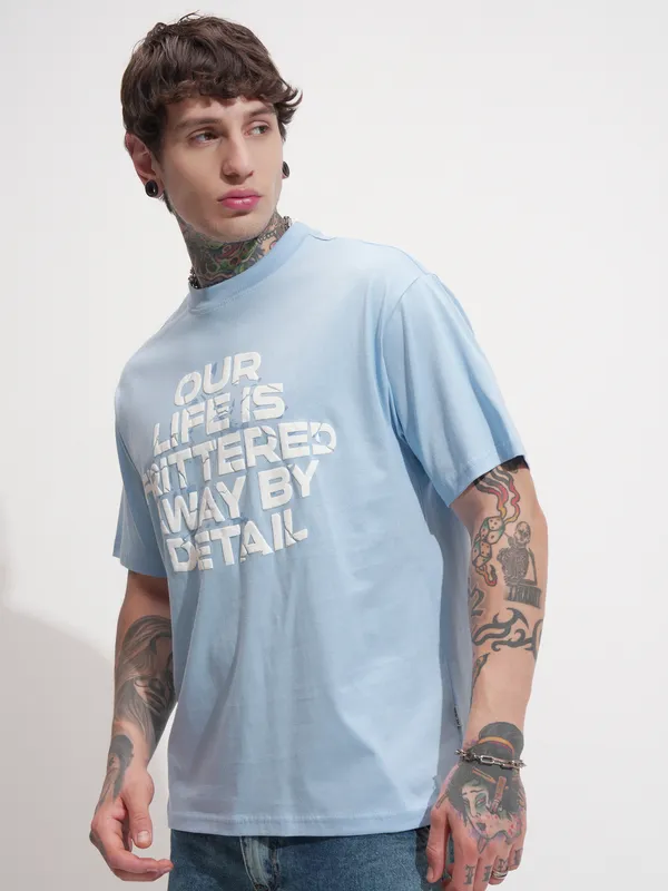 Highlander Men Blue Printed Round Neck T-Shirt