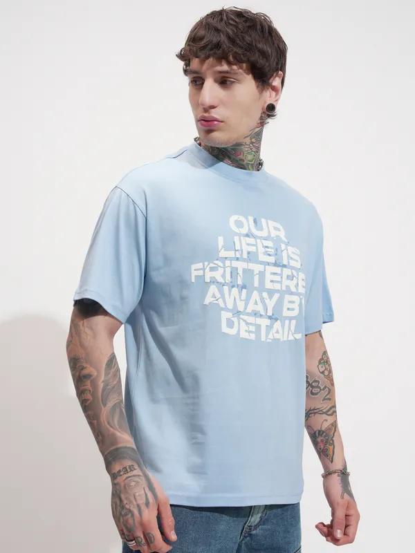 Highlander Men Blue Printed Round Neck T-Shirt