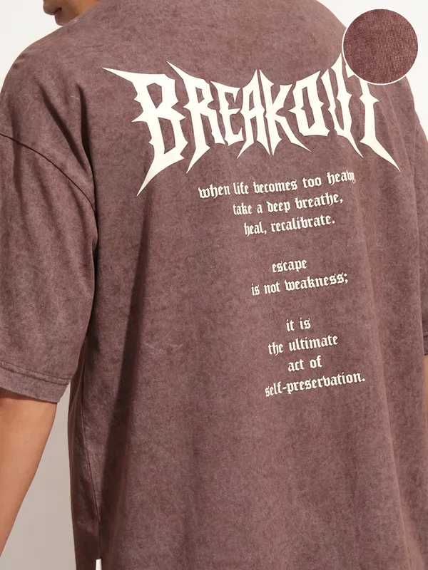 Highlander Men Brown Printed Round Neck Oversized Fit T-Shirt