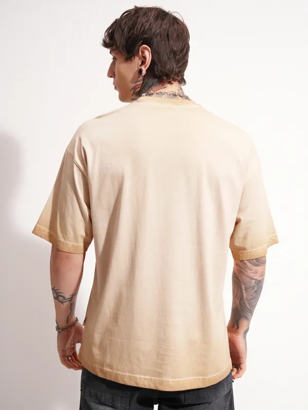 Highlander Men Brown Printed Round Neck Oversized Fit T-Shirt