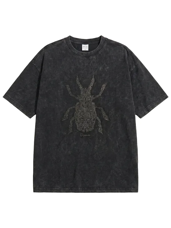 Highlander Men Black Embroidered Round Neck Oversized Fit T-Shirt