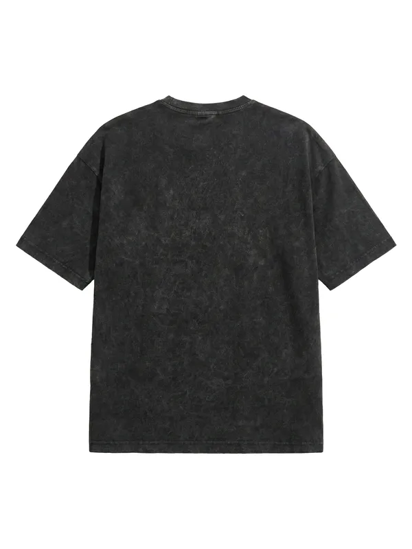 Highlander Men Black Embroidered Round Neck Oversized Fit T-Shirt