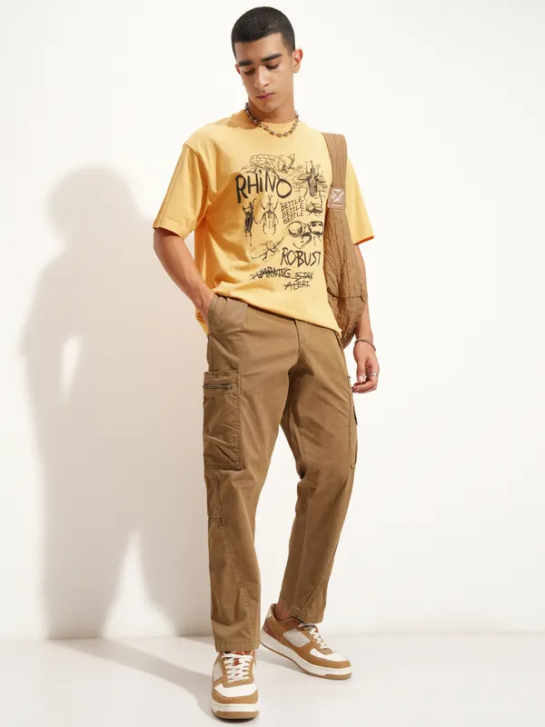 Highlander Men Yellow Printed Round Neck T-Shirt