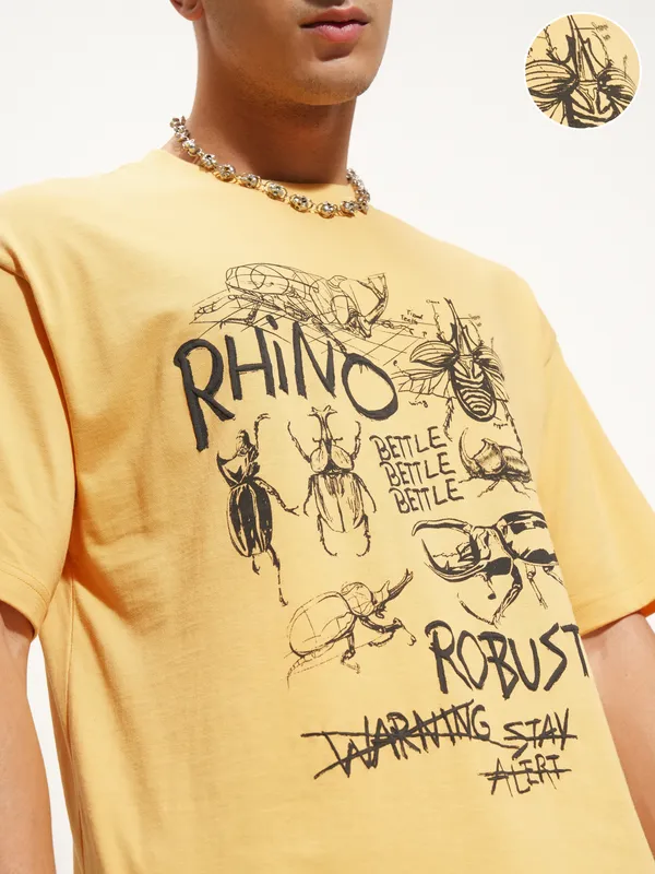 Highlander Men Yellow Printed Round Neck T-Shirt