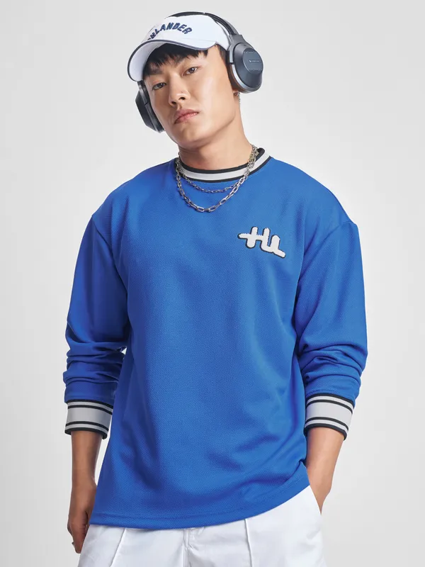 Highlander Men Blue Self Design Round Neck T-Shirt