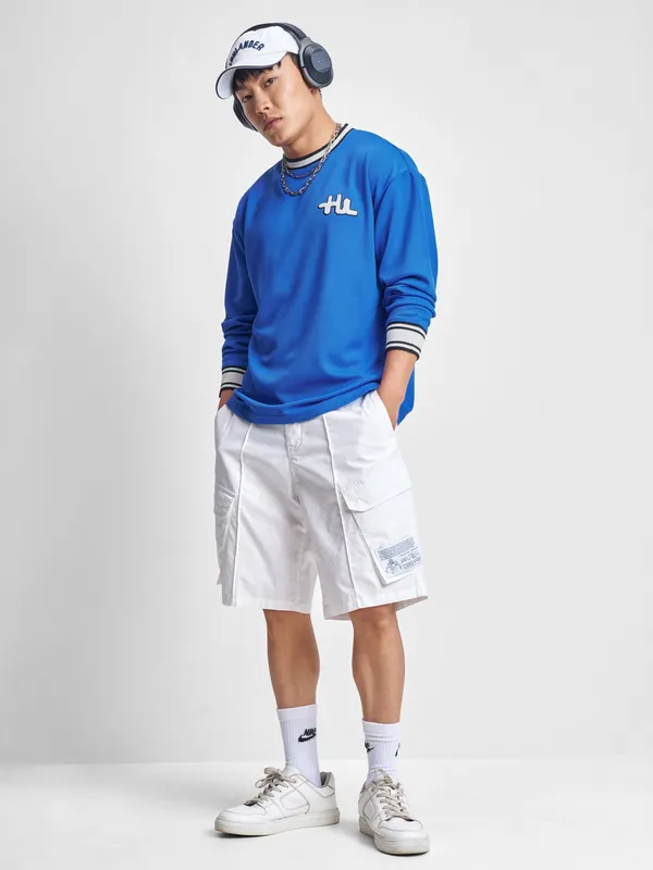 Highlander Men Blue Self Design Round Neck T-Shirt