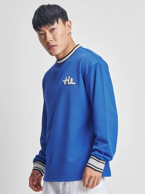 Highlander Men Blue Self Design Round Neck T-Shirt