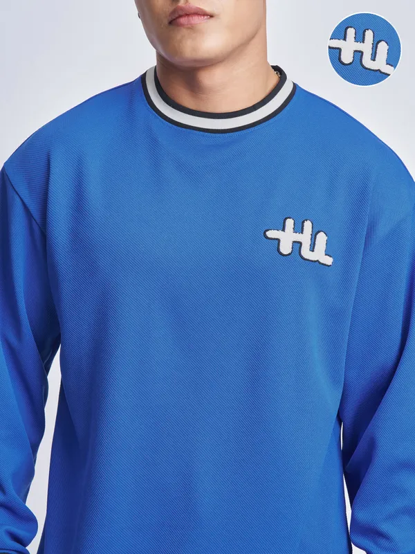 Highlander Men Blue Self Design Round Neck T-Shirt