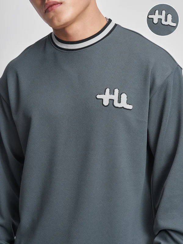 Highlander Men Grey Self Design Round Neck T-Shirt