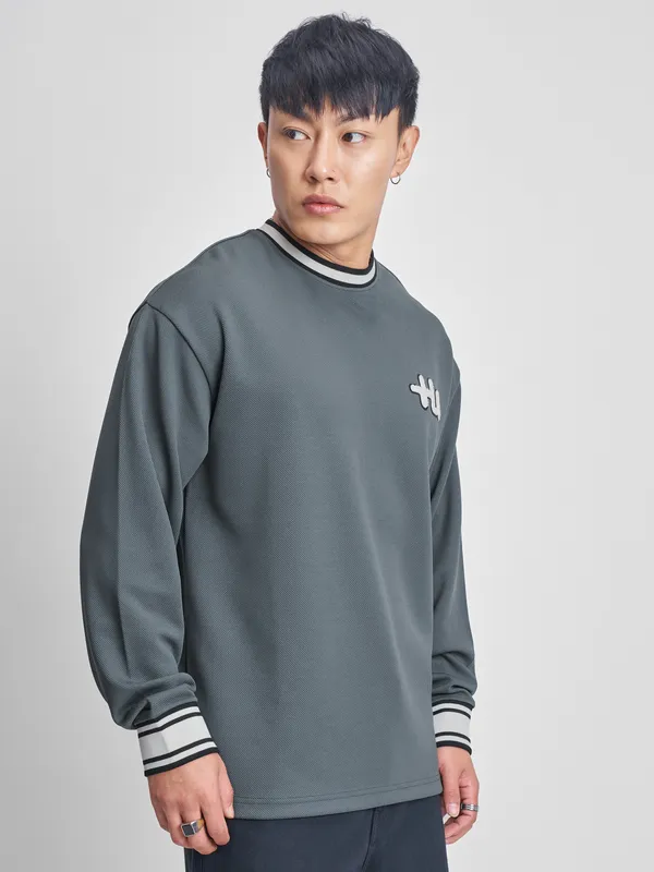 Highlander Men Grey Self Design Round Neck T-Shirt