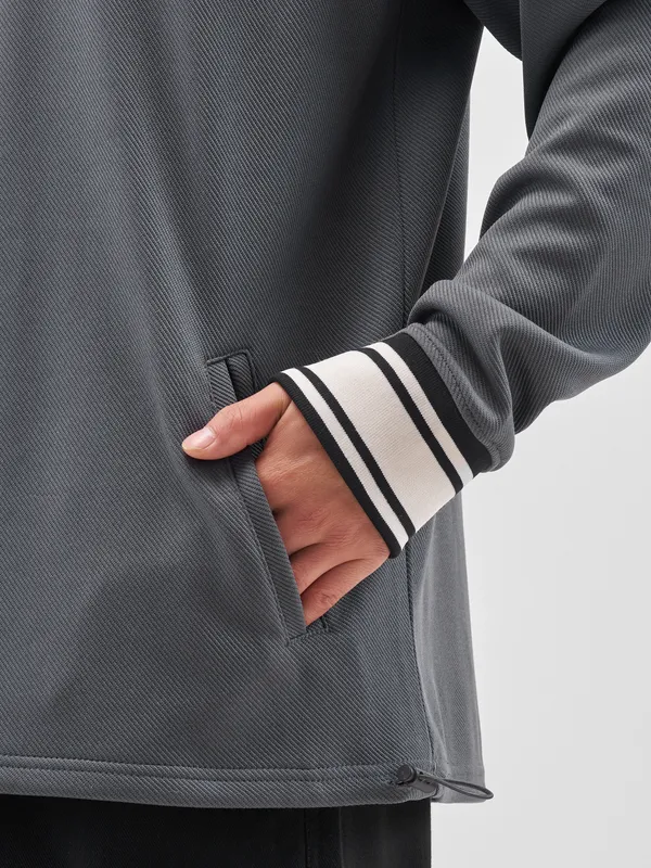 Highlander Men Grey Self Design V-Neck Oversized Fit T-Shirt