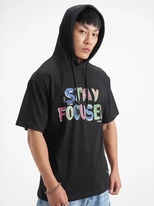 Highlander Men Black Printed Hood T-Shirt