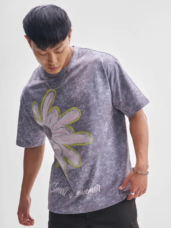 Highlander Men Purple Printed Round Neck T-Shirt