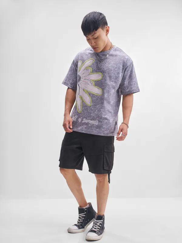 Highlander Men Purple Printed Round Neck T-Shirt