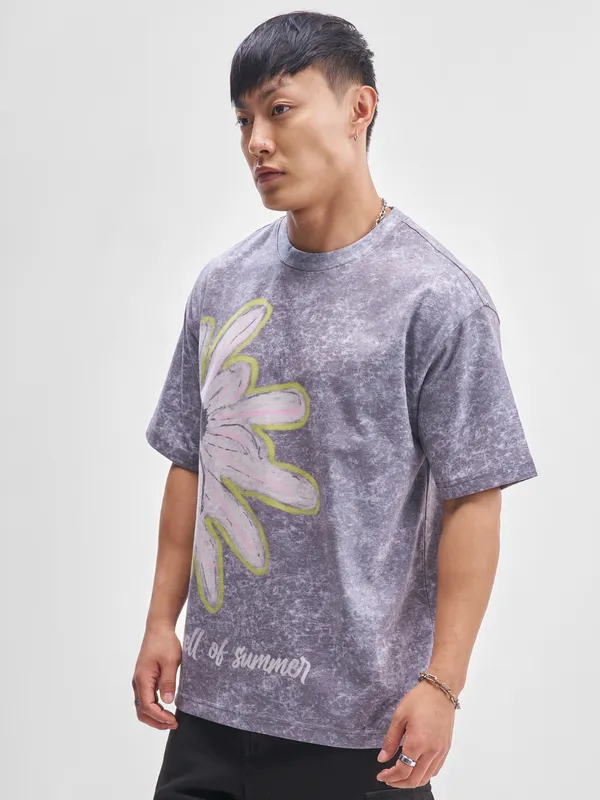 Highlander Men Purple Printed Round Neck T-Shirt