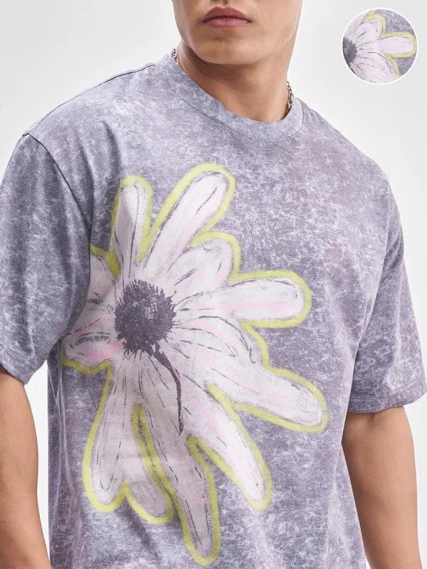 Highlander Men Purple Printed Round Neck T-Shirt