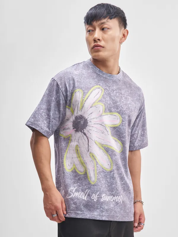 Highlander Men Purple Printed Round Neck T-Shirt