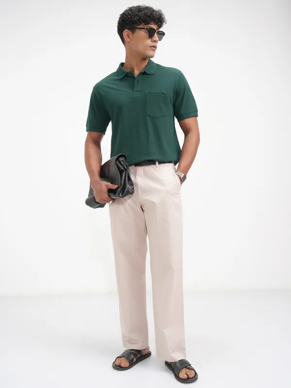 Highlander Men Teal Solid Polo Collar T-Shirt